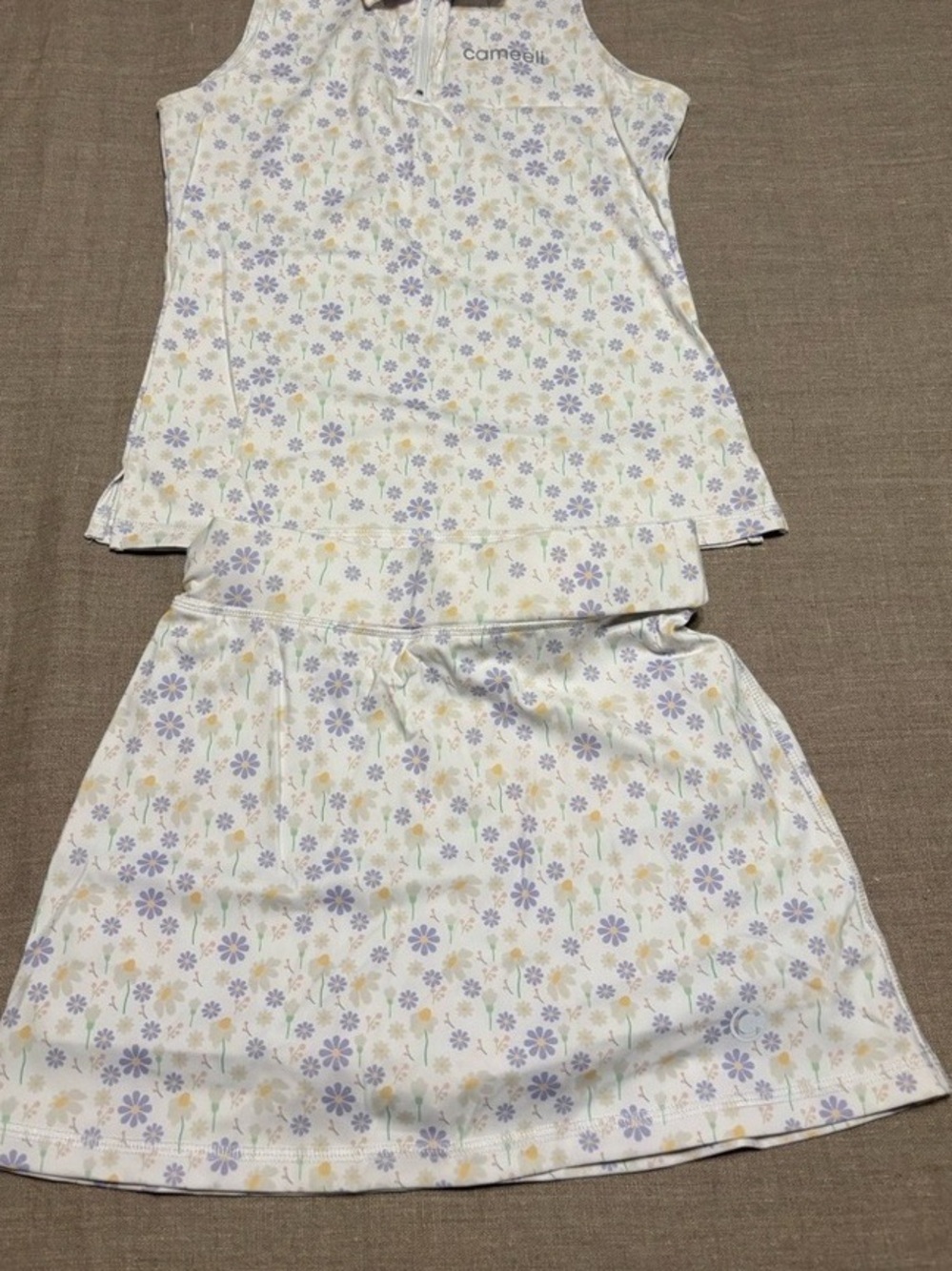 Camomile Girls' White Floral Tank Dress with Purple & Yellow Flowers